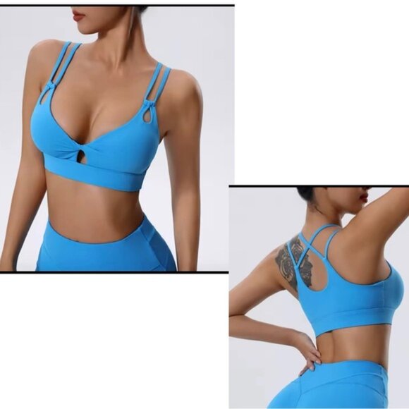 Other - Womens Blue Strappy sweetheart neckline crisscross Sports Bra gym fitness yoga